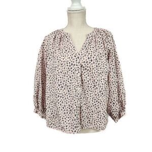 Levi's Lainey Relaxed Fit Blouse Womens Size M 3/4 Puff Sleeve Pink Floral Shirt